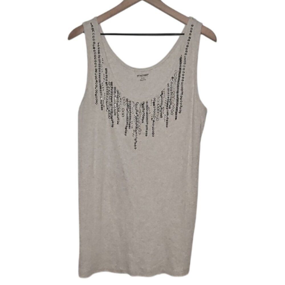 Motherhood Maternity size XL Embellished Neckline Tank Oatmeal Boho Western